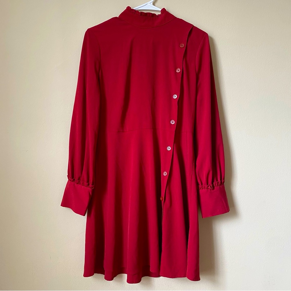 Vintage Style Long Sleeve Maroon Dress - Size M